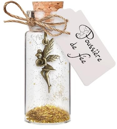 Poussière de fée dans une fiole en verre cadeau féérique avec paillettes dorées pour petites filles ou amateurs de curiosités