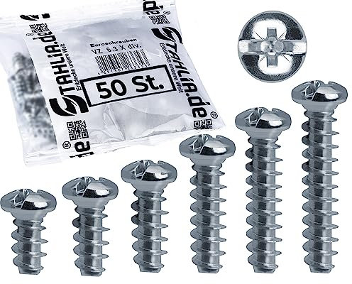 Stahlia Euroschrauben 6,3 x 30mm Linsenkopfschrauben (50 Stück) Stahl verzinkt Holzschrauben Schrauben Set Schubladenschienen Scharniere Möbelverbinder Möbelschrauben