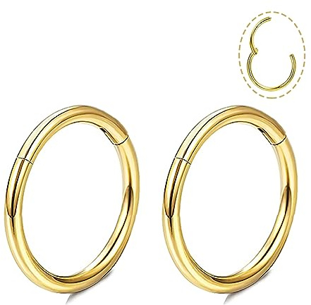 DAILI Nasenring Gold Silber dünn, Titan Ohrringe für Damen Herren Nasenpiercing Ring 18G Septum Tragus Conch Helix Piercing Hypoallergen Nasen Piercing Ringe Schmuck Ohr Goldene 6mm/7mm/8mm/9mm/10mm