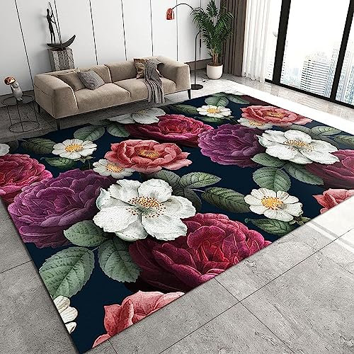 Teppich Quadrat Indoor Bunte Pfingstrosen, Weiß-Rote Blüten 3D rutschfeste Teppiche Moderne Wohnkultur Für Wohnzimmer Schlafzimmer Kinderzimmer Wohnzimmer 200 X 300 cm