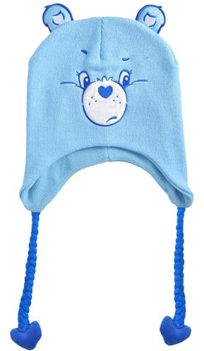 Care Bears Beanie Mütze, Bedtime Bear Peruanische Winter Strickmütze mit 3D-Ohren und Quasten, Blau, Einheitsgröße, Blau, Einheitsgröße