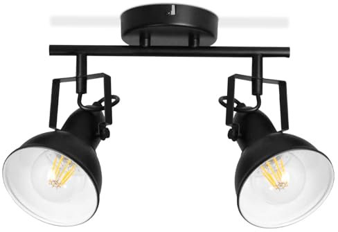 HiBay LED Deckenlampe Vintage E27 Fassung Deckenstrahler 2 Flammig Schwarz-Weiß Metall Wandleuchte innen für Küche Schlafzimmer max. 60Watt Ohne Leuchtmittel
