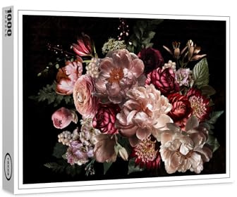 raxxa Premium-Puzzle | Schatten und Blüten: Gothic-Pracht auf Schwarz | 1000 Teile