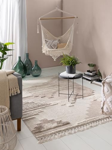 benuta Pop Teppich OYO - Creme 160x230 cm - Eleganter Boho Look Teppich für Schlafzimmer und Wohnzimmer - Maschinengewebt - Für Fußbodenheizung geeignet