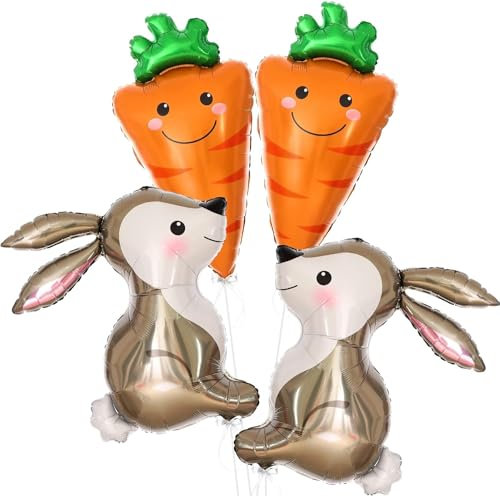 Ostern Luftballons, 4 Stück Osterhasen Ballons Karotte Folienballon Oster Ballon Dekoration für Ostern Thema Party, Kindergeburtstage, Babypartys Deko
