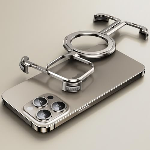 Ogranee Natural Titanium Frameless for iPhone 15 Promax Case with Magsafe Kickstand, Bezel Less Minimalist Metal Slim Hard Shockproof Ultra Thin for iPhone 15 Pro Max Case with Ring Stand Magnetic Men