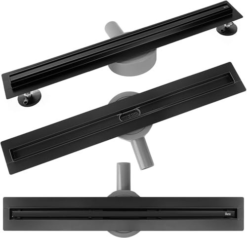 Rea Duschrinne Neox Slim Pro schwarz 80 Edelstahl Duschablauf Siphon Bodenablauf für Badezimmer Dusche Bodenablauf (Mattschwarz)