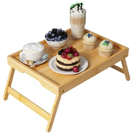 Youpehom Plateau de lit avec pieds pliants, plateau de petit-déjeuner au lit en bambou pour cuisine, canapé, manger, utilisé comme plateau de collation pour ordinateur portable