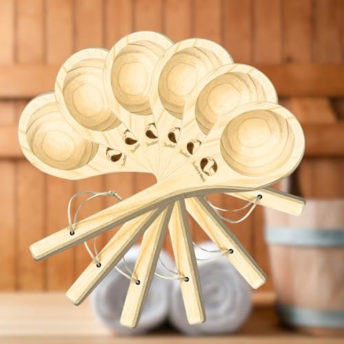 MaReBa24® Saunakelle Sauna Schöpfkelle aus hochwertigem Kiefernholz ca. 36 cm - 6 Stück