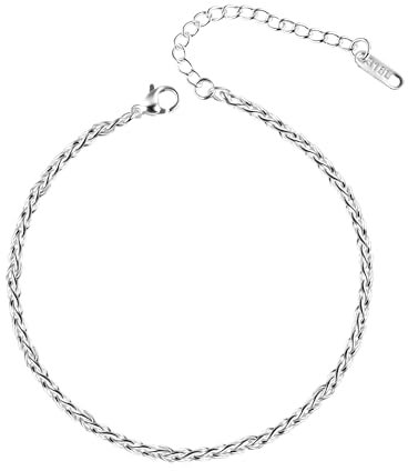 ALEXCRAFT Chaîne De Cheville Argent Femme Bracelet de Cheville Acier Inoxydable Argent Cheville Pour Femmes 3mm/21+5cm