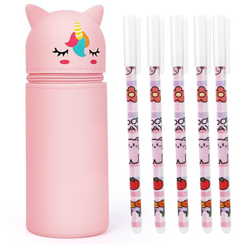 Trousse à Crayons en Silicone, Trousse Ecole 2 en 1 en Silicone, Rétractable Trousse a Crayon, Trousse Animaux, Trousse Verticale 2 en 1, Fermeture Éclair en Silicone pour Filles Garçons