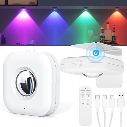 Luce Armadio Ricaricabile USB con Telecomando, Vankarr set di 6 Luci LED a Batteria per Armadio Senza Fili LED Spot con Telecomando, 3000K-6500K Dimmerabile per Vetrina, Armadio, Cucina