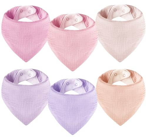 Yafane Baby Lätzchen Musselin Dreieckstuch Baby Super Saugfähig Halstuch Baumwolle Spucktuch Sabberlätzchen für Kleinkinder Jungen Mädchen 6 Stück (Rosa und Lila)