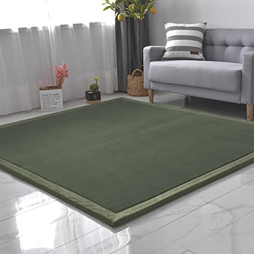 CASTLYE Kinderteppich Korallensamtteppich Teppiche Fürs Kinderzimmer Matten Teppich Anti Rutsch Unterlage Teppich Wohnzimmer, Olivgrün, 80x150cm