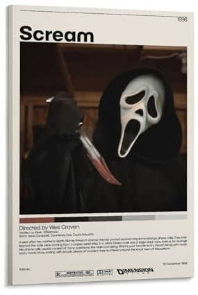 DRDPLXGU Filmposter Scream, Retro-Filmposter, Leinwand, Schlafzimmer, Dekoration, Landschaft, Büro, Raumdekoration, Geschenk, 20 x 30 cm