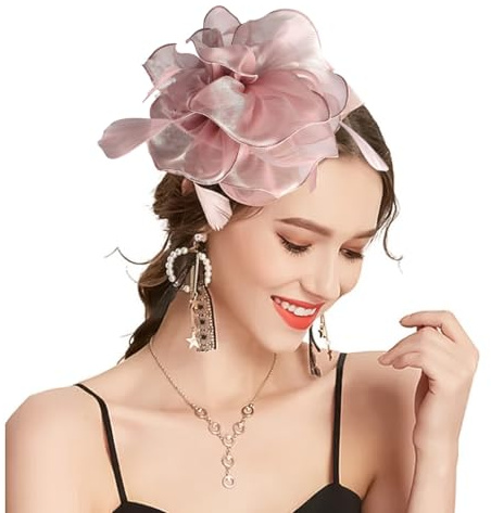 LumiSyne Fascinator Chapeau pour Femme Fille Fleur Ruban De Tulle Plumes sur Un Bandeau Et Un Clip Coiffure Vintage Elégante Accessoire De Cheveux pour Cocktail Tea Party Mariage Prom