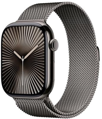 Apple Watch Series 10 (GPS + Cellular 46 mm) Smartwatch mit Titangehäuse in Schiefer und Milanaise Armband in Schiefer (M/L). Fitnesstracker, EKG App, Always-On Retina Display, Wasserschutz