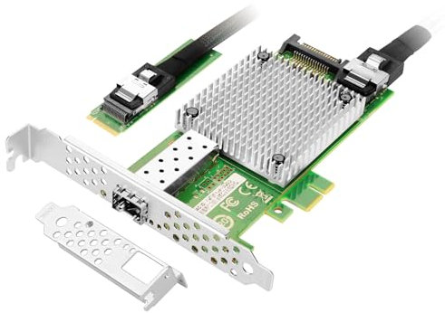 Tarjeta de red de fibra óptica M.2 a 10GbE, puerto SFP+ único con chip Intel 82599, compatible con PXE/UEFI, M.2 + llave M + SFF-8087 con cable de 35 cm para café de Internet E-Sports.