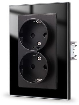 JIMEIDA Toma de corriente de vidrio simple, negro, toma de tierra, vidrio templado, toma de corriente, 16 amperios, 250 V