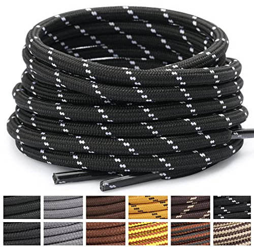 Stepace Cordones Redondos para Botas [2 Pares] Cordones Duraderos para Botas de Senderismo y Trekking Zapatos, Longitud 100-180cm Black White-110(Dots)