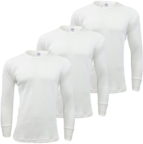 Gaffer 3 Pack Mens Thermal Top Set Long Sleeve T-Shirts Warm Baselayer Inner Underwear Vest Winter Ski Wear for Outdoor Work, Travel, and Cold Weather White 3 Pack Long Sleeve Top M