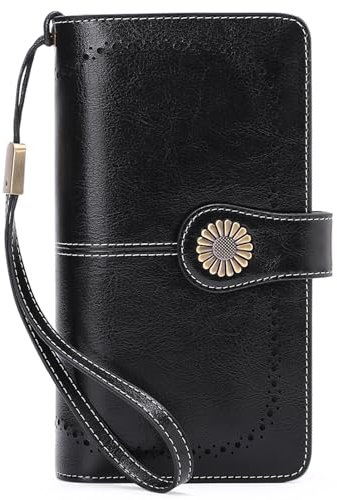 TANTOMI Geldbeutel Damen Groß Viele Fächer, Geldbörse Damen Leder Gros