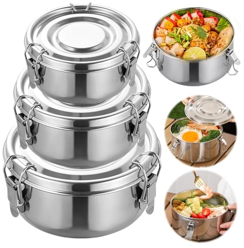Sporgo 3 Stück Brotdose Edelstahl: 500/1000/1500ML Edelstahl Frischhaltedosen mit Deckel, Auslaufsicher Gefrierdosen, Wiederverwendbar Vorratsdosen Essensbox, für Obst, Müsli, Salate, Suppen