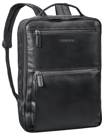 STILORD Jayce XL Leder Laptoprucksack 17 Zoll für Herren und Damen Business Backpack Groß - Perfekt für Arbeit Uni und Reisen - Vintage Echtleder Rucksack mit Griff Farbe:schwarz