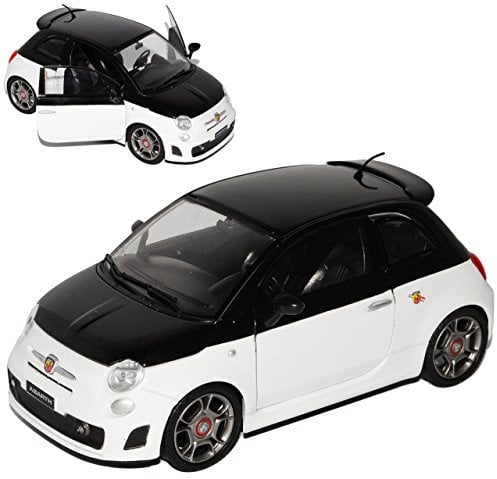 Motormax FIAT 500 Nuova Abarth Schwarz Weiss Ab 2007 1/24 Modell Auto mit individiuellem Wunschkennzeichen