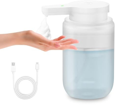 Mamiddle Dispensador Automático de Jabón con Sensor Infrarrojo, Carga USB-C, Resistente al Agua IPX5, para Cocina y Baño (Translúcido Blanco - Tipo Espuma)