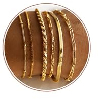 CASSIECA 6Pcs Armband Damen Gold Ketten Armbander für Damen Mädchen Armkette Figaro Cuban CZ Fischgrätenkette Kettenarmbänder Verstellbar Modeschmuck Armbander Set mit Schmuckkästchen
