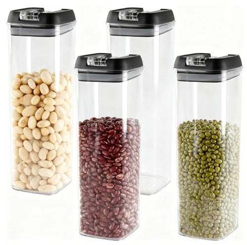 MUKSUET 4 Pack Airtight Food Storage Container 1.9L, Plastic Spaghetti Storage Jar, Airtight Kitchen Storage for Cereal Tea, Sugar, Coffee, Pasta, Nuts