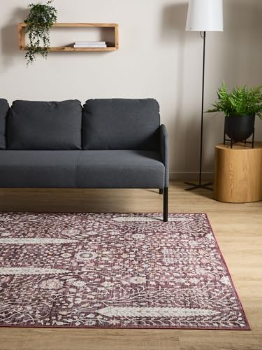 Interiyou Vintage Teppich Wohnzimmer Gent - 160x230 cm Bordeaux - Für Schlafzimmer, Esszimmer, Kinderzimmer - Kurzflor waschbar und rutschfest, Print Muster