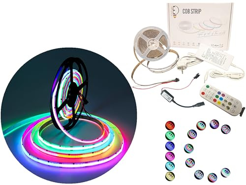 H+H Leipzig 24V COB RGBIC LED Strip Set. Dreamcolor LED Streifen, Dimmbar, 576 LEDs/M, Teilmöglichkeit, selbstklebend Led Band, APP Steuerbar, Bluetooth (RGB IC (Dreamcolor), 10 Meter Set (komplett))