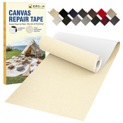Tessuto Adesivo per Stoffa, 8 x 160 cm, Stoffa Adesiva per Tessuti, Esterno Impermeabile Patch Tessuto Adesivo per Copri Barche, Divani, Tende da Campeggio Nastro Adesivo per Stoffa Beige