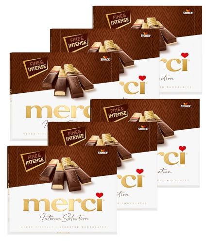 merci Finest Selection Herbe Vielfalt – 6 x 250g – Erlesene Schokoladen-Spezialitäten aus dunkler Schokolade – Gefüllte und nicht gefüllte Pralinen
