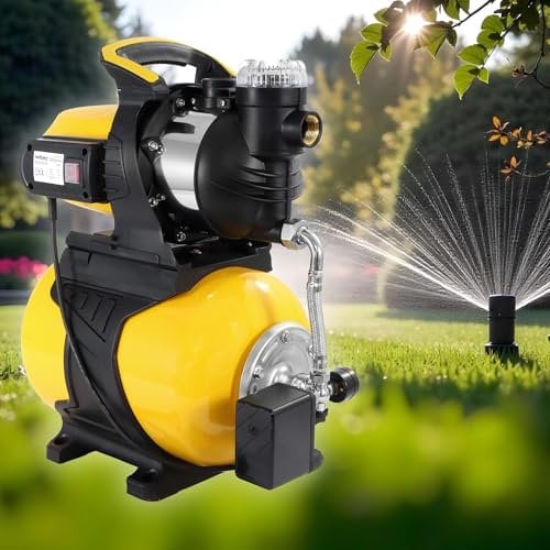 Wiltec Hauswasserwerk mit 24-L-Membrankessel, 5000 l/h Hauswasserautomat mit Druckschalter und Vorfilter, Gartenpumpe mit 50 m Förderhöhe, Wasserpumpe mit 8 m Ansaugtiefe