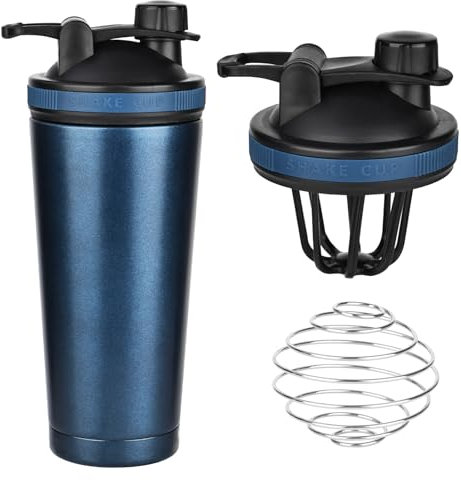 Eiweiß Shaker Flasche 750ML, Shaker Proteinshake Edelstahl, Protein Shaker Shaker Mit Sieb Shake & Shaker Kugel, Trinkflasche, Doppelwandig Thermoflasche, Wasserflasche, BPA Frei Auslaufsicher (Blau)