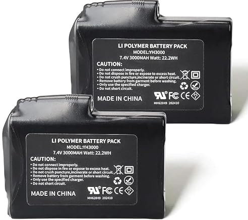 2Pcs 7.4V 5000mAh Batteries Rechargeables Li-Polymère 37 Wh avec Chargeur pour Gants Chauffants, Chaussettes Chauffantes, Bonnets, Semelles, sous vêtements Thermiques, Mitaines