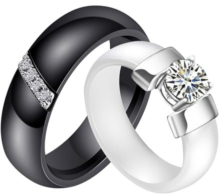 AMDXD Keramik Ring, 6mm Facettierter Damenring mit 5A Zirkonia für Frauen, Unzerbrechlich & Verfärbt Sich Nicht, Glänzender Verlobungsring & Krazt Nicht, Weiß, Gr.60 (19.1)