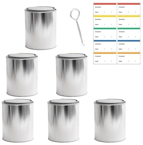 Qzdtue Paint Can, Unlined Paint Containers with Can Opener and Stickers, Silver Organizer Bucket, Sturdy Storage for Solvents, Arts, Crafts, Handcraft Projects, Garage Organization