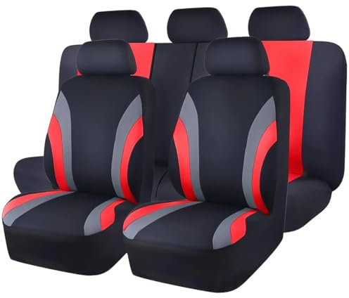 Auto Sitzbezüge für Jeep Grand Cherokee L 2020-2024, Allwetter Rutschfester Atmungsaktiv Stoff Sitzbezüge Komplettset, Vorne und Hinten Sitzschoner Zubehör,E Red