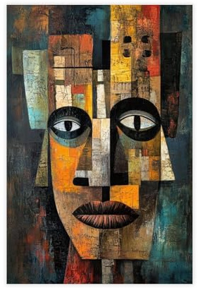 ZXRAF Poster auf Leinwand, abstraktes Kubismus-Gesicht, Wandkunst, Dekordruck, Bild Gemälde für Wohnzimmer, Schlafzimmer, Dekoration, 60 x 90 cm