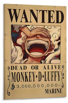 POKKMNJB One Piece Wanted Poster, ästhetischer Leinwand-Kunstdruck, Heimdekoration für Schlafzimmer, Wohnzimmer, 30 x 45 cm, Rahmenstil