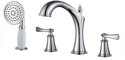 Generisch Wasserhahn Badewanne Mischbatterie Retro Badewannenarmaturen Chrom 4 Loch Badewannenarmatur mit ausziehbarem Duschkopf und Schlauch Doppelhebel Badewannenarmatur
