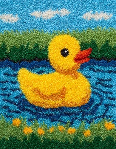 WallustrioaW Cute Animals Beginner Small Size Latch Hook Kits,Little Duck in The Pond,Yarn Rug Kits Making,Mat,Craft Kits with Printed Canvas for Starter Kids Adult,90x120cm