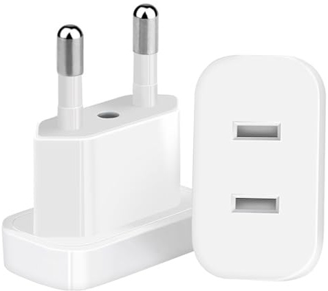 Lot de 2 adaptateurs de prise US vers EU, 2 broches, prise américaine, prise de voyage vers UE, Amérique, Mexique, Canada, Égypte, Espagne, Adaptateur vers EU, pour appareils avec bloc d'alimentation
