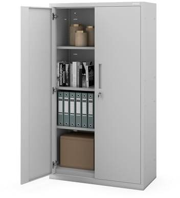 Jan Nowak Aktenschrank Büroschrank Metall mit Sockel, 160x90x40 cm | Dokumentenschrank, Ordnerschrank abschließbar mit verstellbaren Fachböden, stabilem Stahlkorpus, Sockel, Büro und Archiv