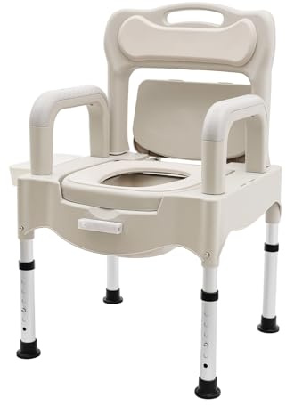 BRRIDE Nachttisch-WC, Toilettenstuhl für Senioren, Klostuhl Höhenverstellbar mit Sensory Light, 2 Toilettenschüsseln, Duschstuhl Badezimmerstuhl, Tragbare Toiletten für den Heimgebrauch (Grau)