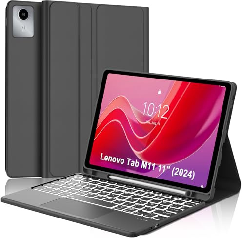 JADEMALL Hülle mit Tastatur für Lenovo Tab M11 11 TB330FU & K11 QWERTZ | Mit 7-Farben Beleuchtung & Touchpad - Premium Schutzhülle mit Tastatur, Für Lenovo Tab M11 Tastatur Schwarz
